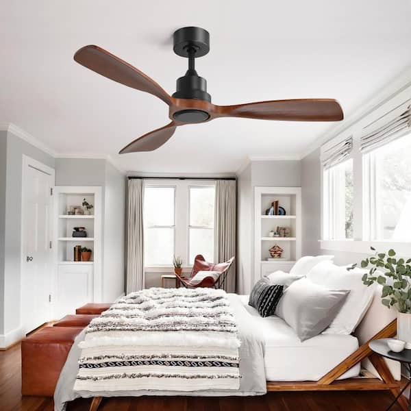 48 in. Indoor Black Ceiling Fan with Solid Wood Blade for Living Room