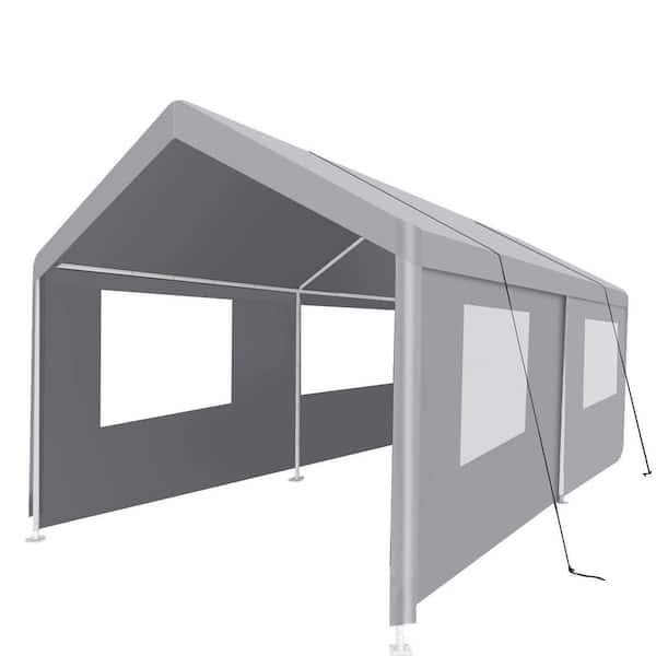 Bunny 10 ft. W x 20 ft. D Grey Heavy-Duty Portable Outdoor Carport Polyethylene Canopy and Shelter