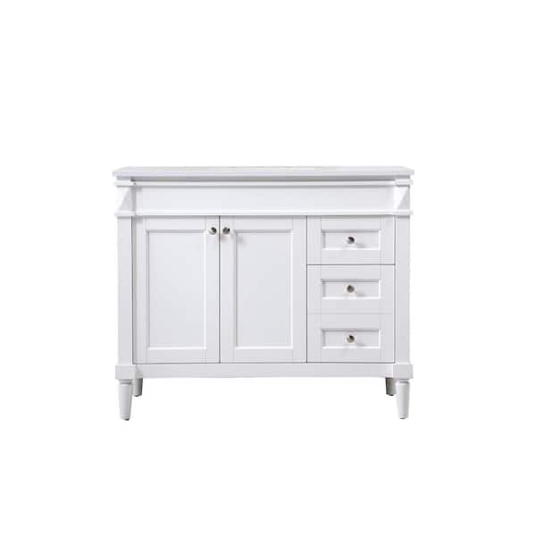 Unbranded Simply Living 42 in. W x 21 in. D x 35 in. H Bath Vanity in White with Ivory White Engineered Marble Top