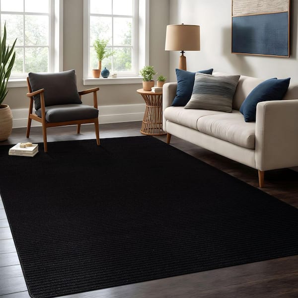 Oasis Non-Slip Black 3 ft. x 5 ft. Solid Indoor Area Rug