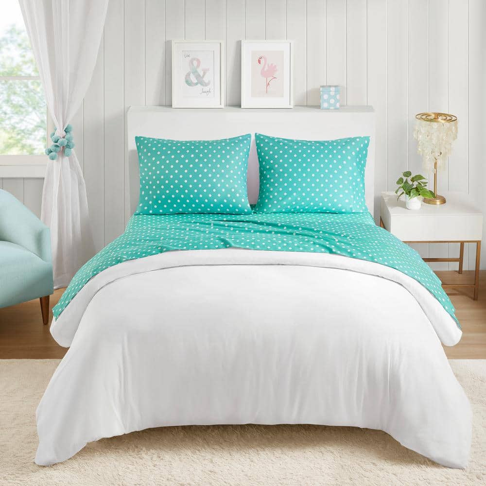 Seafoam Polka Dot Twin Cotton Percale Sheet Set