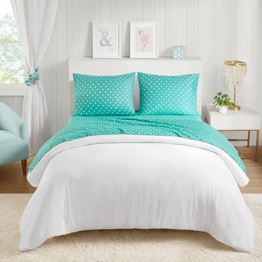 Seafoam Polka Dot Cotton Percale Full Sheet Set