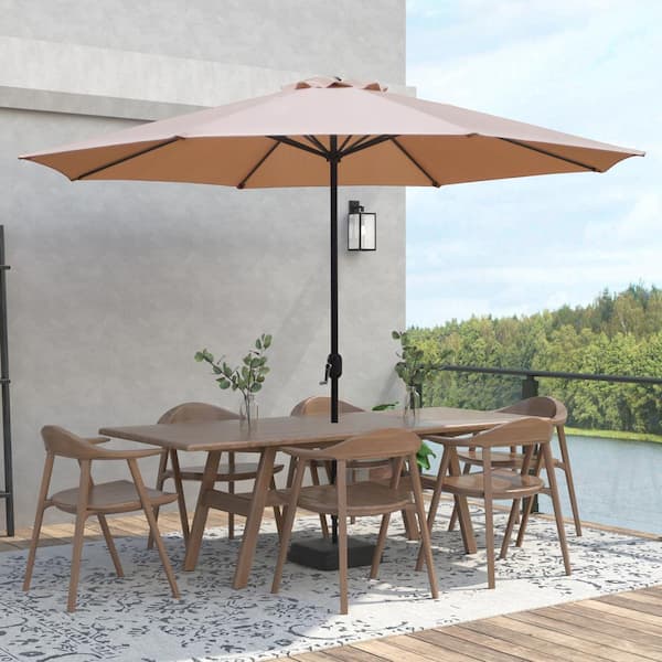 11 ft. Steel Market Crank Patio Umbrella in Tan