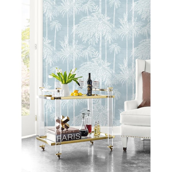 60.75 sq. ft. Coastal Haven Hampton Blue Palm Grove Embossed Vinyl Unpasted Wallpaper Roll