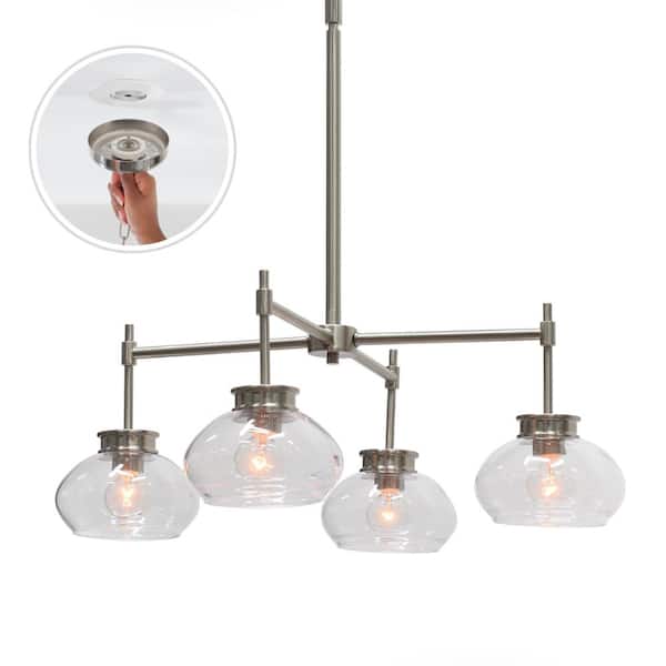 Kinsmon 24 in. Plug and Play 4-Light Brushed Nickel Chandelier with SkyPlug