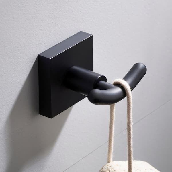 Ventus Bathroom Robe and Towel Double Hook in Matte Black