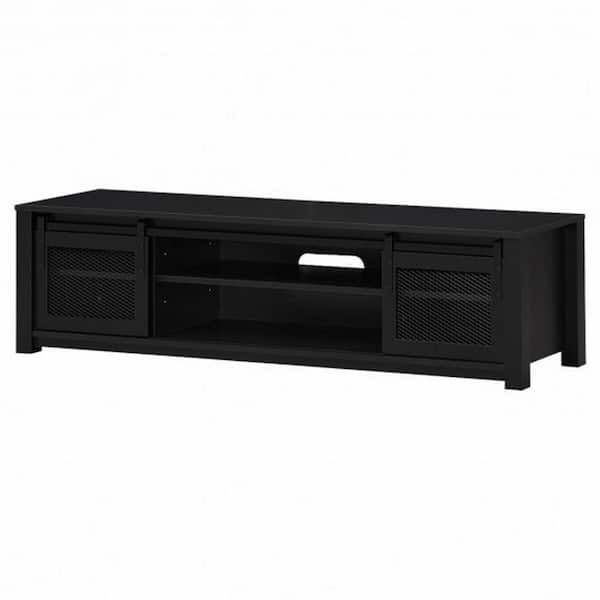 FORCLOVER 59 in. Black TV Stand Fits TV's up to 65 in. with Sliding Mesh Barn Doors and Adjustable Shelves