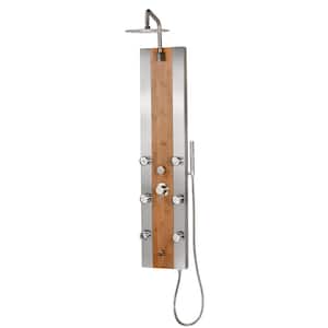 Bali 3-Spray Wood ShowerSpa with 6 Body Jets in Brushed Stainless Steel