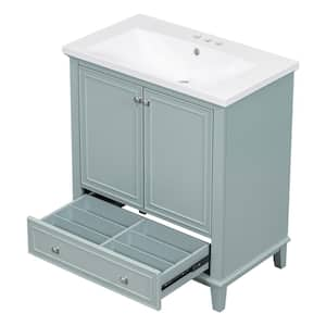 30 in. W x 18 in. D x 35 in. H Single Sink Freestanding Bath Vanity in Green with White Ceramic Top