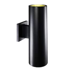 Cali 2-Light Large Black Cylinder Outdoor Wall Light Fixture with Clear Glass