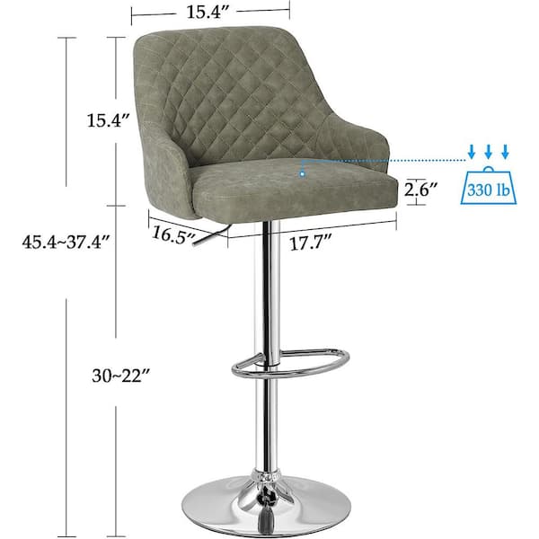 VECELO Deep Gray Modern Bar Chair with Back Adjustable Swivel Bar