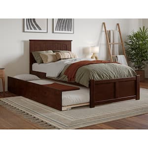 Nantucket Walnut Brown Solid Wood Frame Twin XL Platform Bed with Footboard and Twin XL Trundle