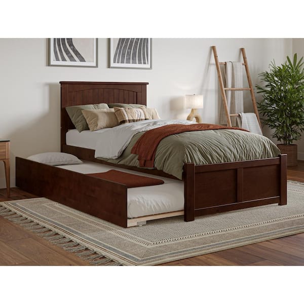 AFI Nantucket Walnut Brown Solid Wood Frame Twin XL Platform Bed with Footboard and Twin XL Trundle