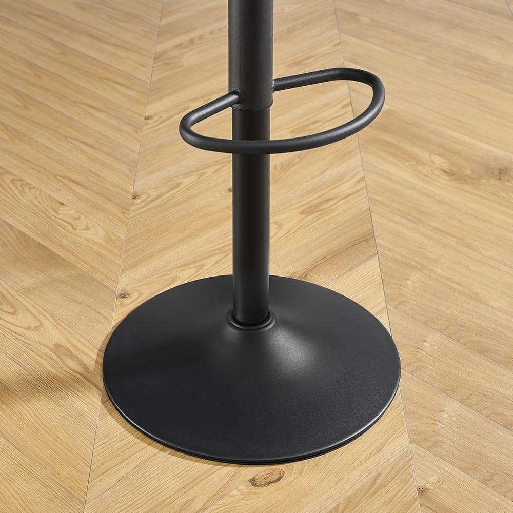 Zouron Adjustable Swivel Bar Stools, Black Faux Leather & Metal