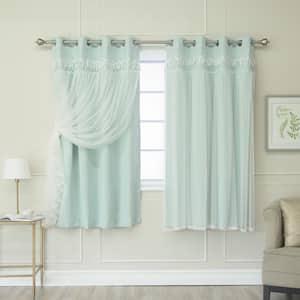 Mint Fringed Border Solid Grommet Room Darkening Curtain - 52 in. W x 63 in. L (Set of 2)