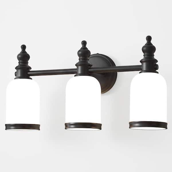 19.88 in. Black 3-Light Bathroom Vanity Light with Milky White Glass Shades, Dimmable, Suitable for Bathroom Living Room
