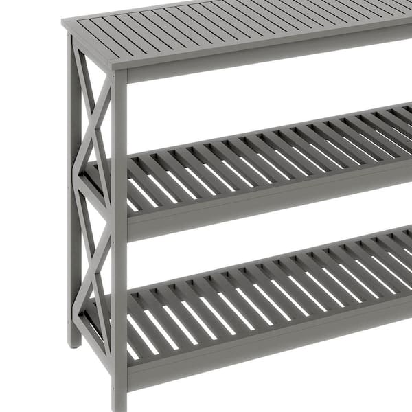DEXTRUS Outdoor Acacia Wood Console Table All-Weather Resistant with 3-Tiers, Side Table Patio Bar Table Storage Shelf