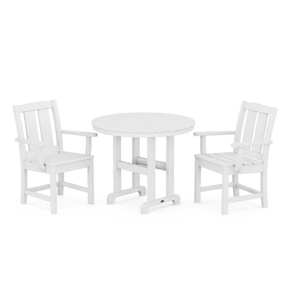 Mission 3-Piece Farmhouse Plastic Outdoor Bistro Set in White -  POLYWOOD, PWS2063-1-WH