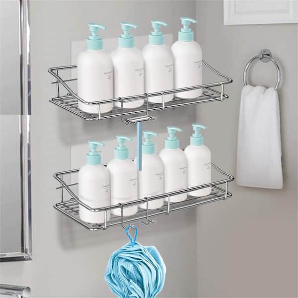 Cubilan Wall Mount Adhesive Stainless Steel Corner Shower Caddy Shelf Basket  Rack with Hooks in Silver (2-Pack) HD-WW7 - The Home Depot
