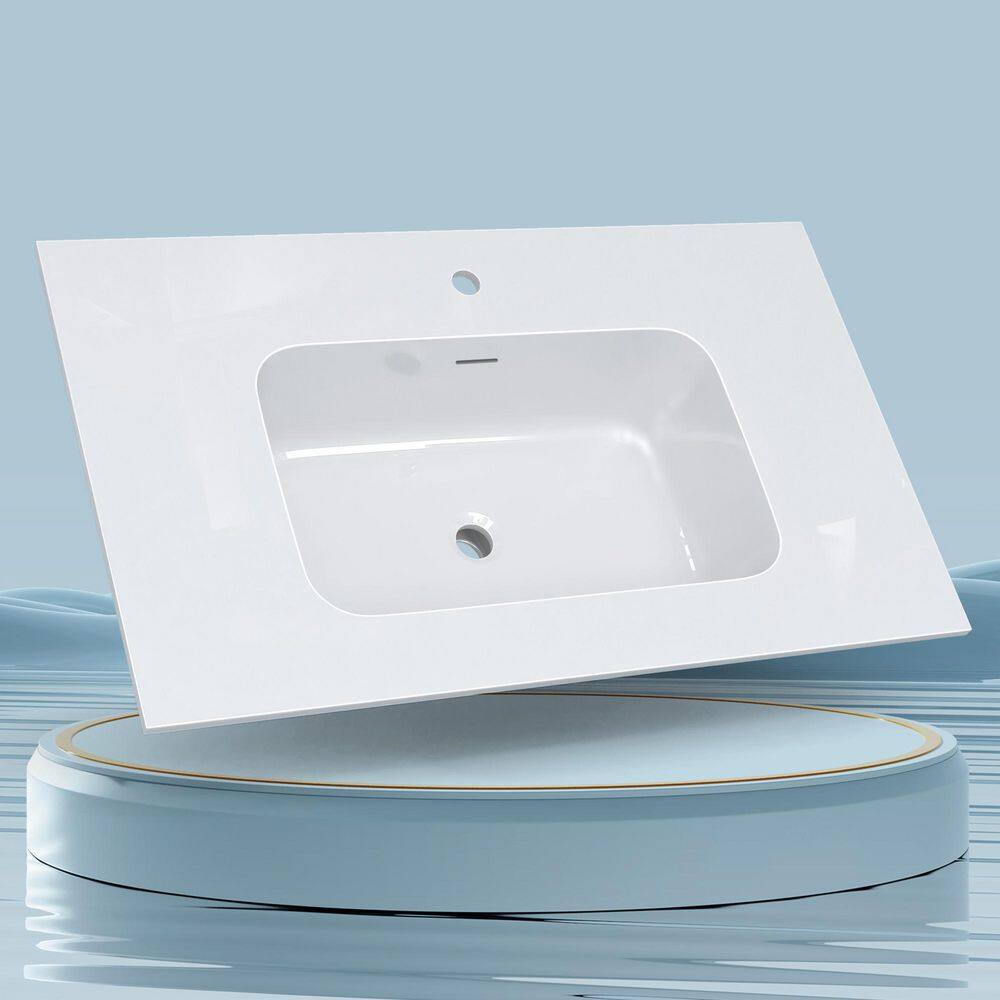 30 in. W x 22 in. D Solid Surface White Rectangular Single Sink Bath Vanity Top with Backsplash Countertop in Pure White price history on PriceWatchPro