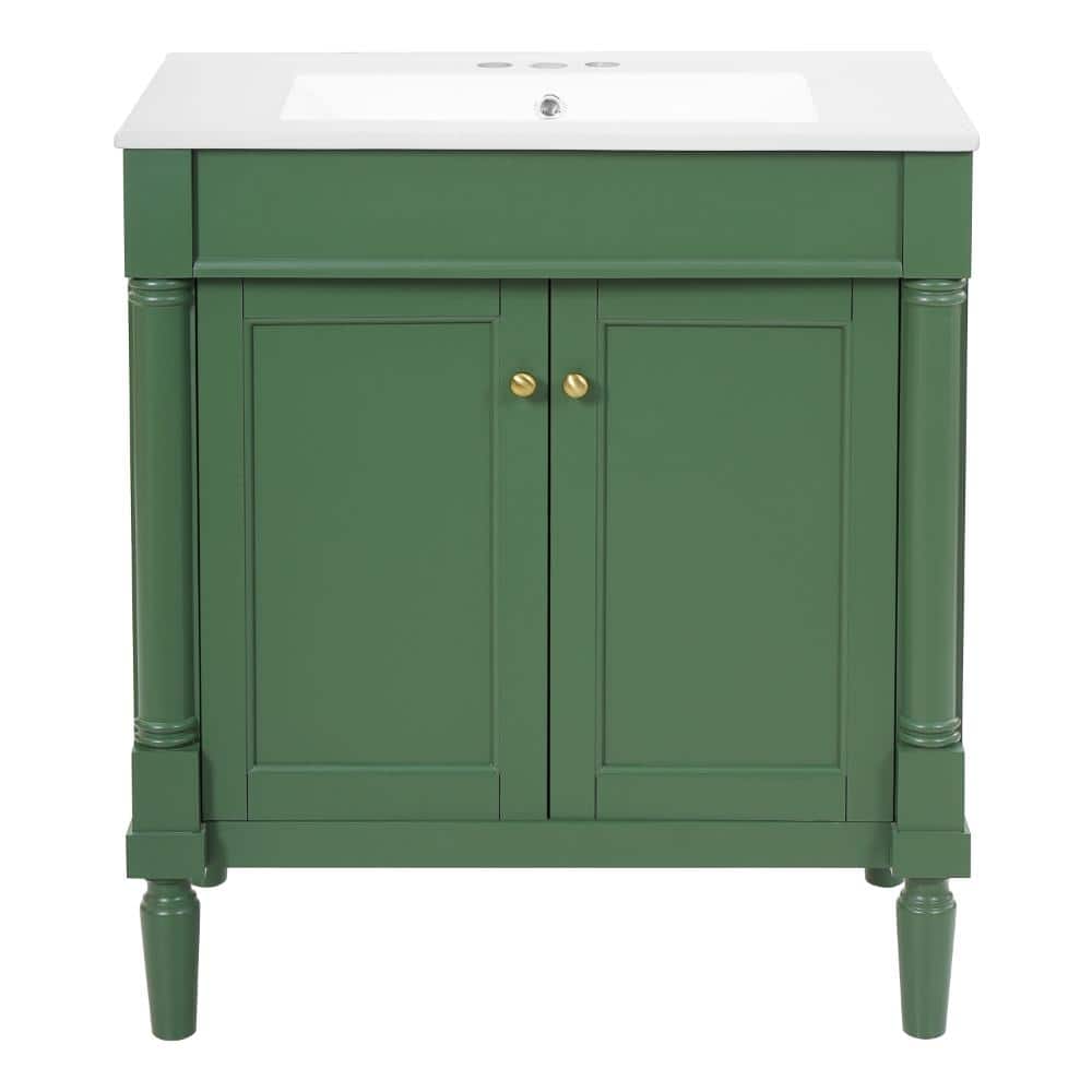 30 in. W Green Freestanding Bath Vanity with White Ceramic Top Sink,Soft Close Doors and Solid Wood Legs price history on PriceWatchPro