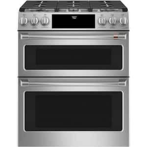 30 in. 6 Burner Slide-In Double Oven Gas Range in Stainless Steel with True Convection, Air Fry Cooking