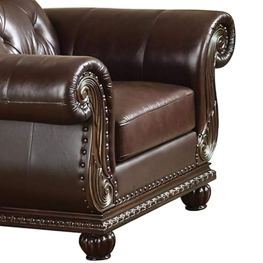 Espresso Vintage Elegance 47" Leather & Wood Accent Chair