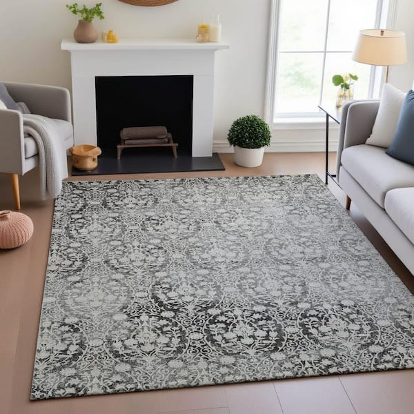 Mayfield Premium Machine Washable Abstract AMF1231 Charcoal 3 ft. x 4 ft. Area Rug