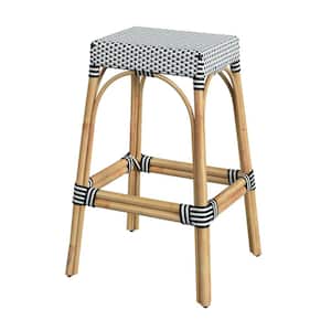 Robias 30 in. White and Black Dot Backless Rattan Bar Stool (Qty 1)