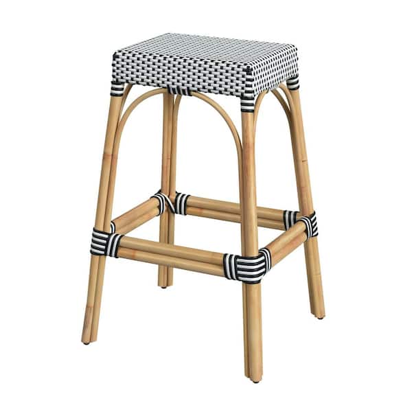 Butler Specialty Company Robias 30 in. White and Black Dot Backless Rattan Bar Stool (Qty 1)