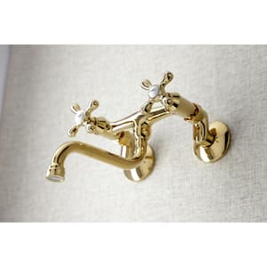 Traditional 2-Handle Wall Mount Bathroom Faucet in Polished Brass