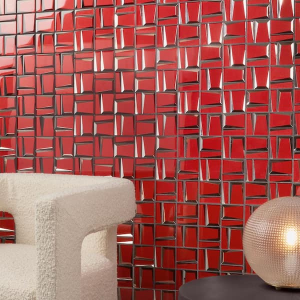 Glass Mosaic Tiles 48x48x8mm Red Metal from Germany 