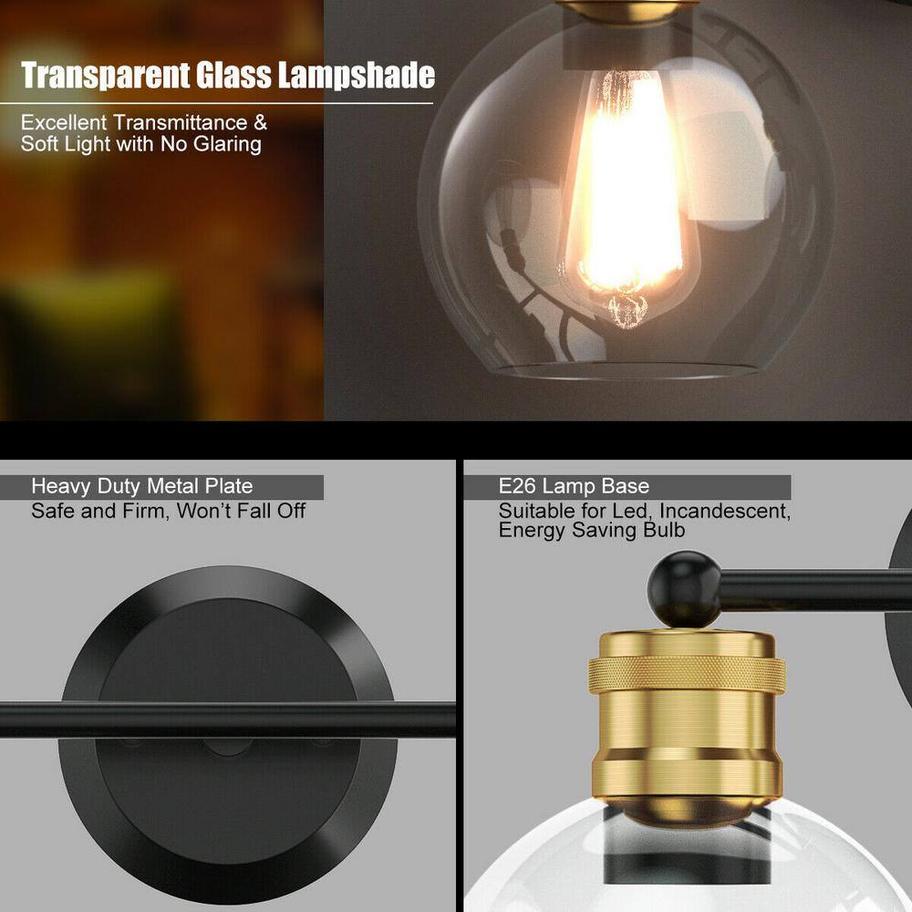 Black and Gold 24.5" Modern 3-Light Vanity Sconce with Clear Glass Shades