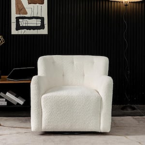 Modern Cream Upholstered Tufted Armchair with 360° Swivel
