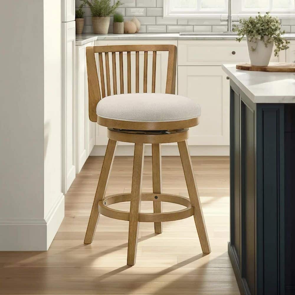 Harper 26 in. Ivory/Amber Glow Rubberwood Bar Stool with Fabric Seat