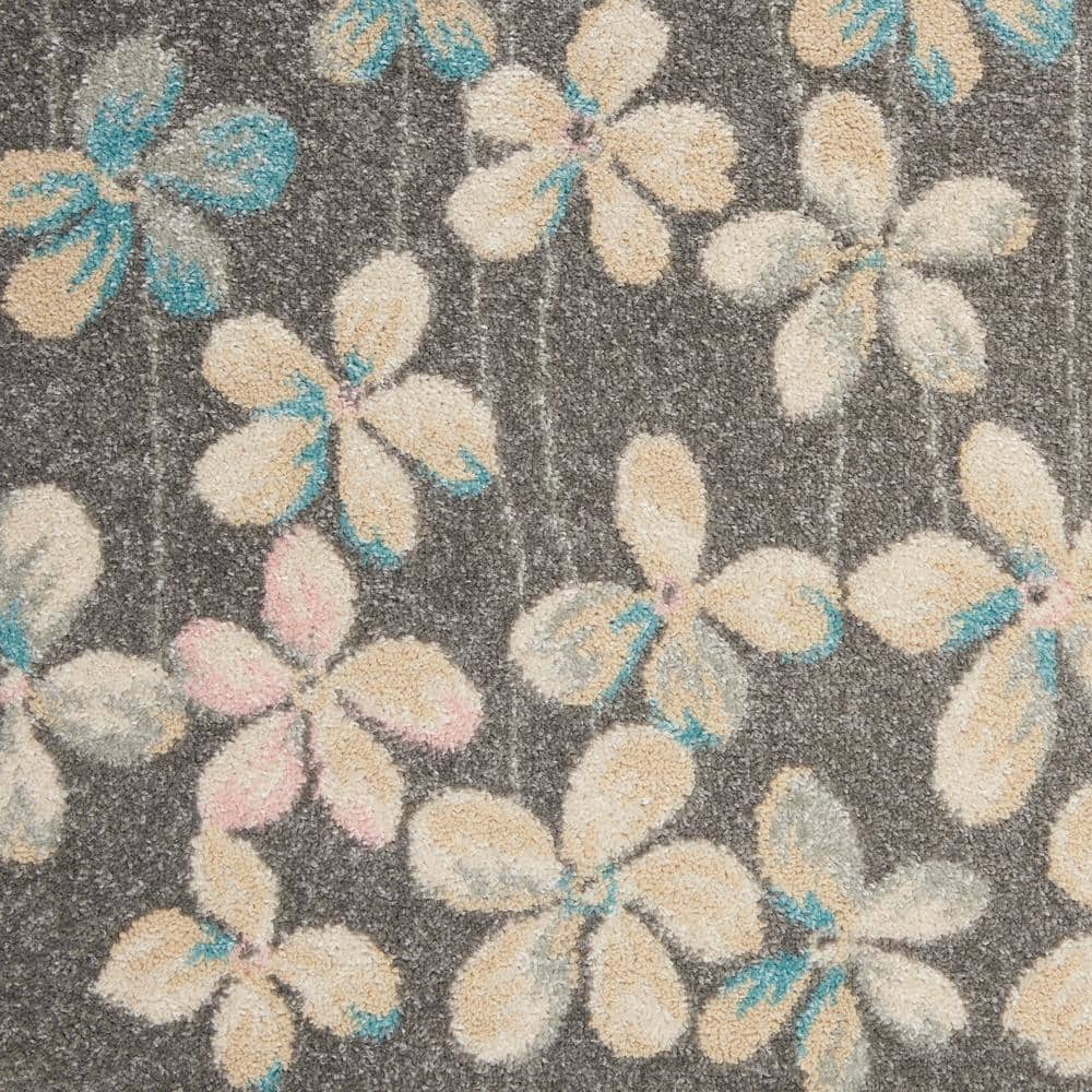 Elysian Blooms Easy-Care Grey/Beige Floral Area Rug 5' x 7'