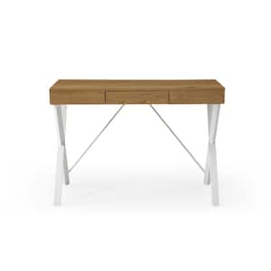 Khadijah 21.7 in. Wide Rectangular Natural/White Wooden 1-Drawer Writing Desk with Steel Legs