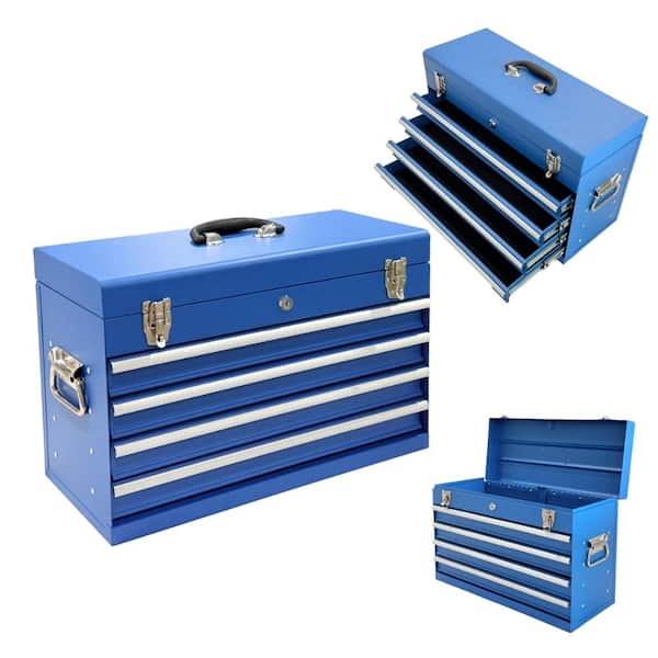 Portable 21-Inch Steel Tool Box with 4 Drawers, Locking Design & Powder-Coated Finish