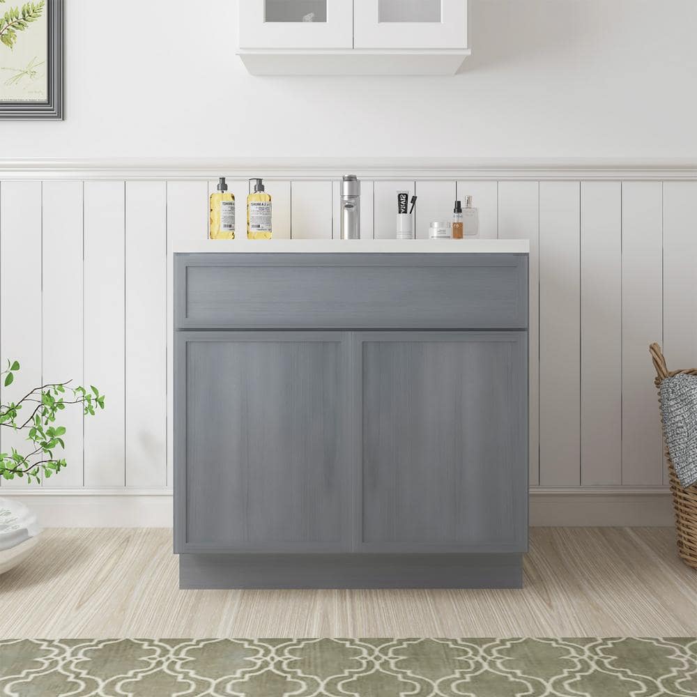36" Smoky Gray Birch Plywood Freestanding Single Base Storage Cabinet