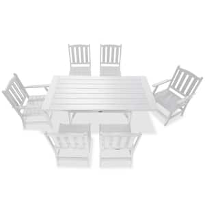 Tuscany White 7-Piece HDPE Plastic Rectangle Outdoor Dining Set