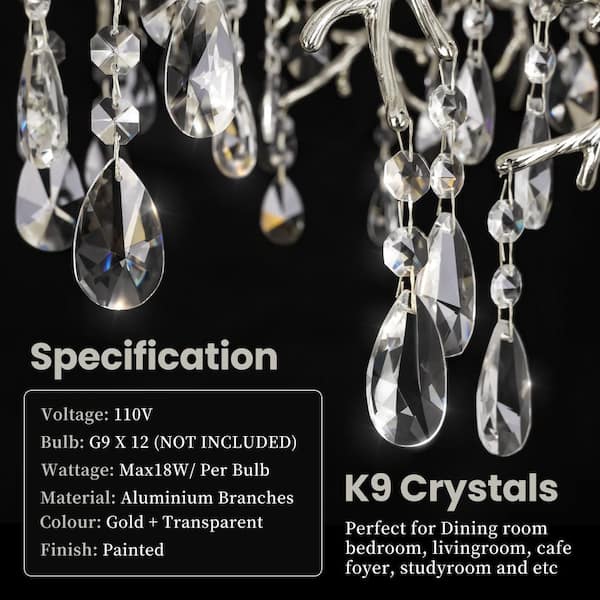 ARISKEEN 47 in. 12-Lights Silver Luxury Crystal Linear Chandelier