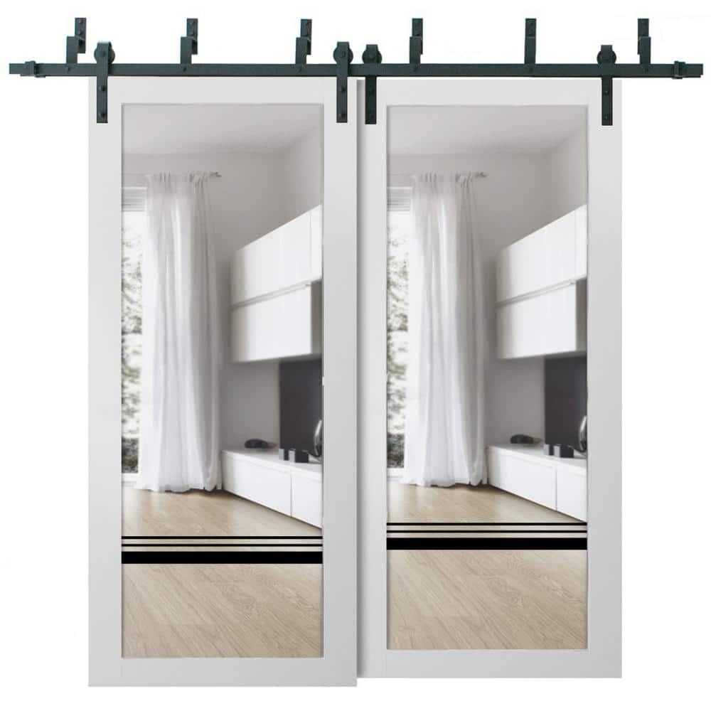 36 in. x 80 in. 2 Panel Clear Glass White Solid Wood Sliding Barn Door with Hardware Kit price history on PriceWatchPro