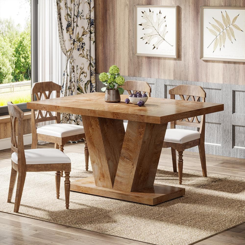 Light Oak Rectangular Farmhouse Dining Table with Reclaimed Wood