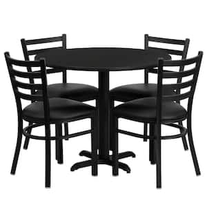 5-Piece Black Top/Black Vinyl Seat Table and Chair Set