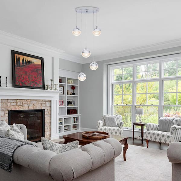 ADSENSTY Modern 5-Light Chrome Pendant Light for Dining Room