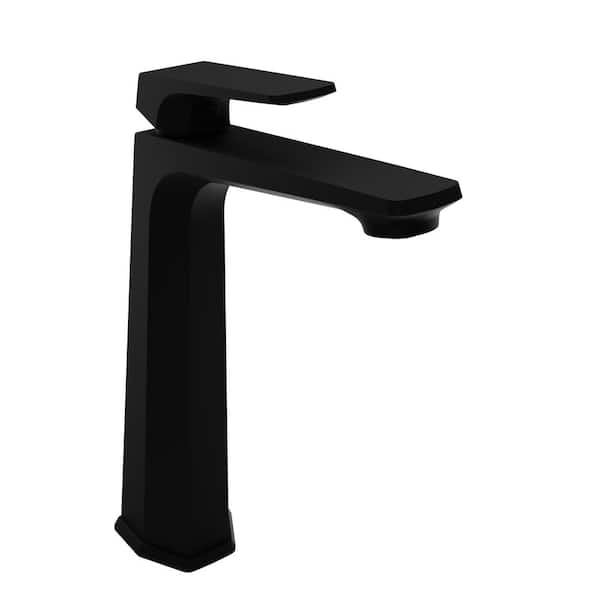 Single-Handle Single-Hole Bathroom Vessel Sink Faucet with Pop-Up Drain in Matte Black