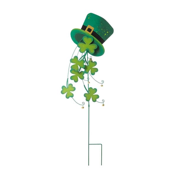 42 in. St. Patrick's Metal Leprechaun Hat Shamrocks Yard stake(KD, 2 Function)