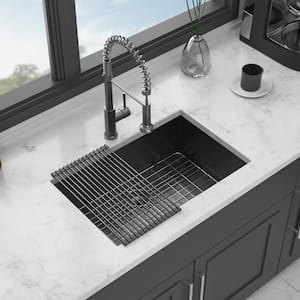 28 in. Undermount Single Bowl 18 Gauge Gunmetal Black Stainless Steel Kitchen Sink with Bottom Grids