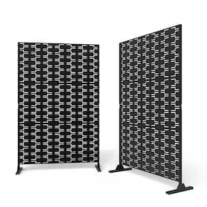 UIXE 76 in. Galvanized Steel Garden Fence Outdoor Privacy Screen Garden Screen Panels in Black (2-Pack)