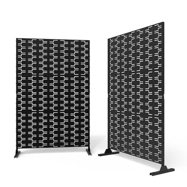 Uixe UIXE 76 in. Galvanized Steel Garden Fence Outdoor Privacy Screen Garden Screen Panels in Black (2-Pack)
